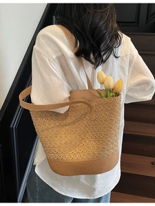 Sac fourre-tout de plage en paille tissée avec dentelle et grande capacité pour l'été