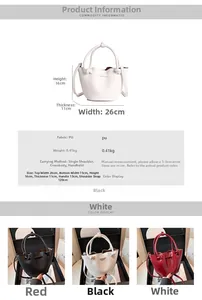 Size chart and technical specifications for the PU leather bucket bag with dimensions