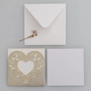 Laser cut heart invitation set with gold glitter shell and envelope for weddings