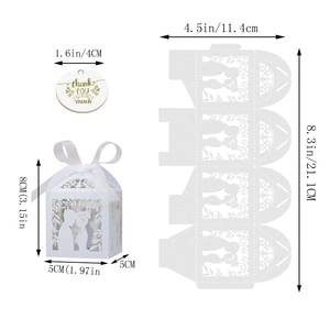Tableau des tailles détaillé pour boîte de dragées blanche découpée au laser avec dimensions