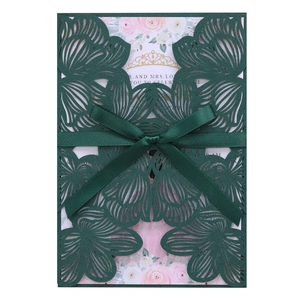 Laser Cut Wedding Invitation Cards Pearlescent Art Paper Hollow Floral Design For Party Baptism Anniversary Elegant