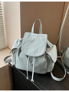 Women Fashion Canvas Backpack Korean Style Student Schoolbag Drawstring Bucket Bag Multi Pocket Casual Travel Backpack