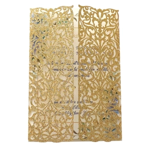 Laser Cut Wedding Invitations Glitter Gold Hollow Out Greeting Cards With Inner Sheet For Engagement Marriage Ceremony Party