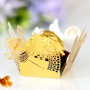 Golden laser-cut angel candy box holder for wedding party and chocolate decoration