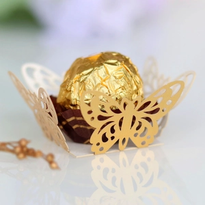 Champagne gold laser-cut butterfly cupcake liners for wedding party chocolate decoration