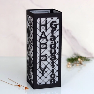 Black hollow paper graduation lantern with Happy Graduation text and cap silhouette