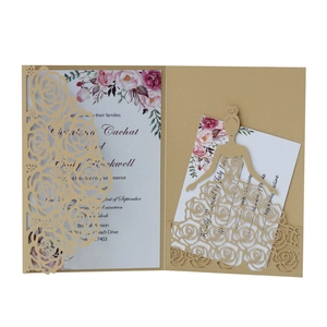 Detail of laser-cut rose invitation card with floral inserts and elegant hollow design