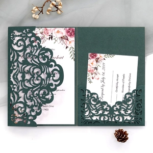Elegant Laser Cut Wedding Invitation Cards Artificial Pearl Paper Hollow Floral Pattern With RSVP Card And Envelope For Marriage Baptism