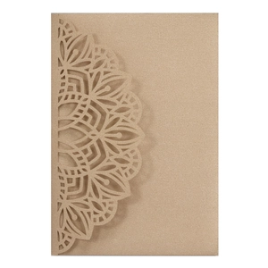 Elegant laser cut invitation cover with gold mandala hollow pattern for wedding and party