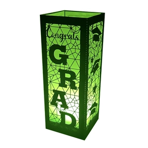 Hollow black graduation paper lantern with green light and Congrats GRAD carving