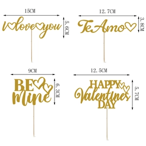 Décoration de Gâteau en Papier Miroir Doré Saint-Valentin Fête Happy Valentine's Day Be Mine I Love You Te Amo Cœur Décor