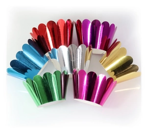 Metallic cupcake liners in seven colors featuring a delicate scalloped edge design