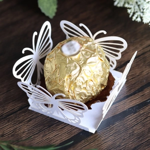 Laser cut butterfly white paper chocolate base and decorative favor box for weddings