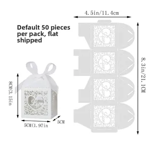 Detailed laser-cut white gift box with Love text and ribbon including size dimensions