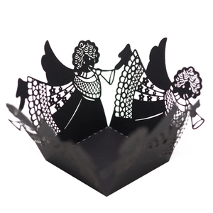 Laser-cut black hollow candy box with angel pattern for weddings and parties