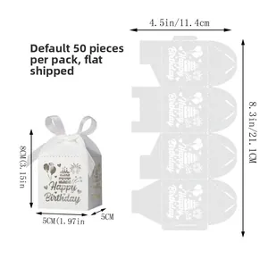Dimensions à plat et vue 3D de boîtes cadeaux Happy Birthday découpées au laser, lot de 50