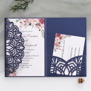 Elegant Laser Cut Wedding Invitation Cards Pearlescent Paper Hollow Mandala Floral Pattern With Envelopes And Inner Sheets