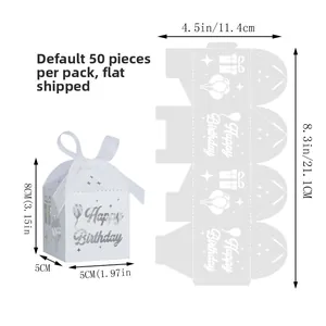 Detail of white Happy Birthday gift box showing flat layout and assembled 3D shape