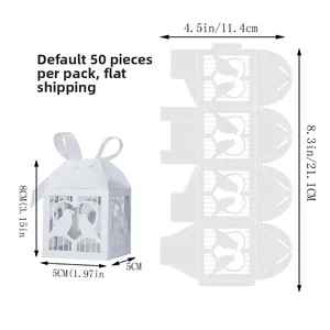 Boîte à bonbons découpée au laser avec motifs oiseaux, lot de 50 livré à plat pour mariage