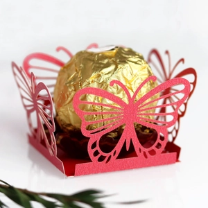 Laser-cut red butterfly candy box paper holder for chocolate gift packaging decoration