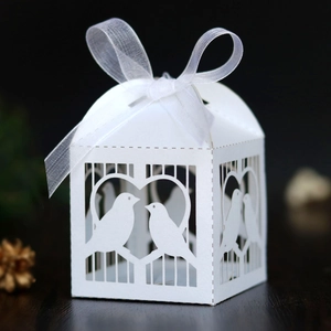 Boîte à Bonbons de Mariage en Cage à Oiseaux Découpée au Laser Avec Ruban Boîte Cadeau en Papier Perlé Pour Fête