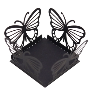 Detail of laser-cut butterfly candy box in black matte finish for wedding parties