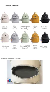 Mini sac à dos en cuir à motif litchi avec breloques en perles et doublure intérieure