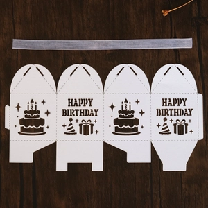 DIY foldable white birthday gift box with ribbon and Happy Birthday lettering set