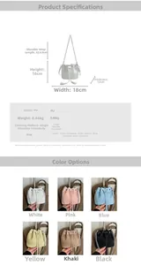 Detailed size chart and multi-color woven PU leather bucket bags with chain straps