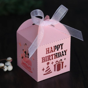 Happy Birthday Laser Cut Candy Boxes Artificial Pearl Paper Mirror Hollow Gift Packaging With Ribbon For Party Favors Wedding Decor