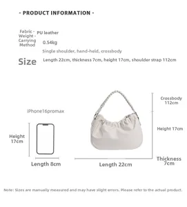 White ruched cloud bag in PU leather measuring 22x7x17cm with size reference to iPhone