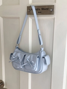 Sac à Épaule Femme Mode PU Brillant Nœud Sac Sous l'Aisselle Multi-poches Y2K Rétro Décontracté Sac à Main Avec Fermeture Éclair Souple Sac Oreiller