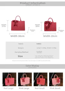 Size guide for large and small Chinese wedding tote bags with fabric specifications