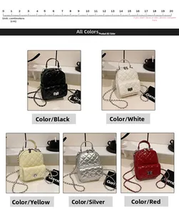Quilted mini backpacks in black, white, yellow, silver and red with chain straps