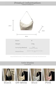 Detailed size specifications for the large PU dumpling crossbody bag in four colors