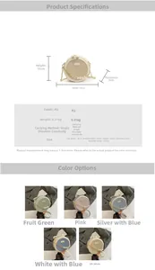 Size specifications for the woven round crossbody bag with dimensions and pearl chain details