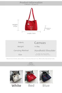 Dimensions détaillées du sac cabas en toile avec broderie et longueur de 34 cm