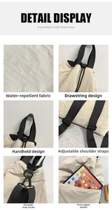 Detailansicht der wasserabweisenden Nylon-Zugbeuteltasche mit verstellbaren Trägern und Fach