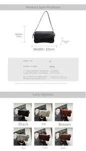 Diagramme détaillé montrant les dimensions et couleurs du sac à épaule en PU pour femme