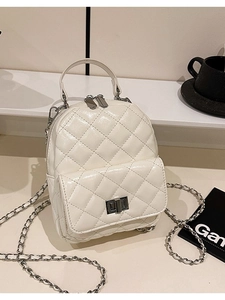 Women Quilted Mini Backpack PU Leather Rhombic Pattern Chain Strap Small Shoulder Bag For Everyday Fashion Casual Bag