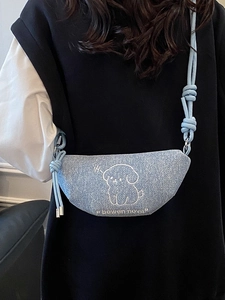 Sac bandoulière en denim avec imprimé chiot mignon et bandoulière en corde nouée