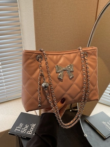 Women Quilted Chain Shoulder Bag Sweet Bowknot PU Leather Crossbody Bag Fashion Small Square Handbag For Daily Party