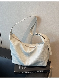 Elegant off-white hobo shoulder bag in premium lychee grain leather for stylish women