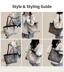 Detailed views of a large tote bag with stone texture showing multiple shoulder carry angles