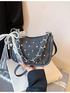 Sac à Bandoulière Doux avec Nœud en Strass pour Femmes Cuir PU Chaîne de Dentelle Künstliche Perle Sac à Main Matelassé Mode Rendez-vous
