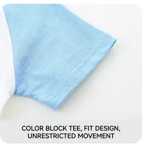 Detail of contrast blue and white sleeves with premium double-stitch knitting