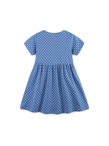 Girls Summer Polka Dot Animal Embroidered Cotton Short Sleeve Dress Kids Casual Princess Knit Cotton Clothes For 2-7Y