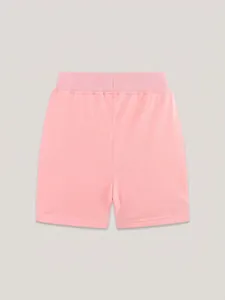 Short d'été en coton pour fille rose clair avec ceinture élastique côtelée confortable