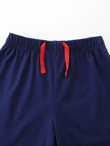 Short pour garçon en coton marine avec taille élastique et cordon de serrage rouge