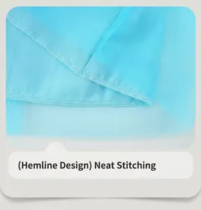 Detailed close-up of light blue mesh hem with professional double-stitched edging craft